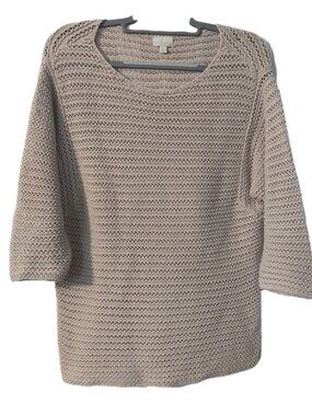 Holistia Womens Sweater Size Large Open Knit Short Sleeve Khaki Beach Boho